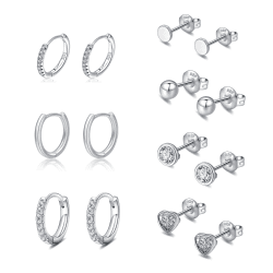 Ohrringe Silber 925, Ohrstecker Silber 925 für Damen Hypoallergene Huggie Ohrringe und Ohrstecker Ohrringe Set für Damen, kleine Schlaf-Ohrstecker für mehrere Piercings