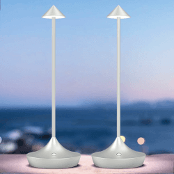 bravzurg LED Akku Tischlampe Kabellos 2er Set, Modern Dimmbar Kabellose Tischleuchte 6000mAh, Aluminium, Wasserdicht, Tischlampen Aufladbar für Outdoor Indoor Restaurant Nachttisch Terrasse (Silber)