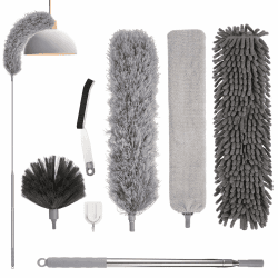 7 Stück Staubwedel Teleskop, Staubwedel Lang Ausziehbar Bis 213cm Spinnenwebenentferner Waschbar Mikrofaser Staubwischer mit Haken für Decke Lücken Spinnweben