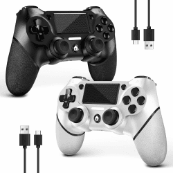 AceGamer 2 Pack Wireless Controller für PS4，Game Controller für PS4/Pro/Slim/PC，Gamepad Joystick mit Turbo/Zurück Taste/Dual Vibration/6-Achsen Gyro Sensor/Touchpanel (Schwarz und Weiß)