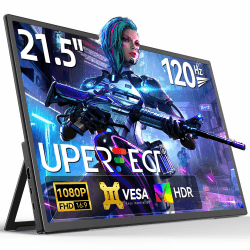 UPERFECT Portable Monitor 21.5 Zoll 120Hz Tragbarer Monitor 1300:1 1920 * 1080 Full HD IPS Bildschirm Integrierter Halterung Mini HDMI USB C für PC Laptop Spielkonsole, Metallgehäuse, VESA-Kompatibel
