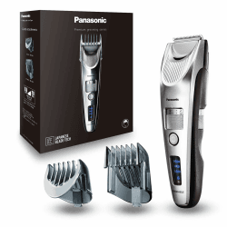 Panasonic ER-SC60-S803 Haarschneider für Männer, tragbarer, kabelloser, wasserdichter Trimmer, fortschrittliche Klingen, 20 Längen, 2 Aufsätze, kabellos & kabelgebunden, Ladestation, Silber