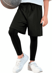 Haloumoning Jungen Kompressionshose 2 in 1 Sport Leggings Kinder Laufshorts Sporthose Schnelltrocknend Kurze Hose Fußball Basketball Athletic Leggings