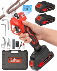 Veitorld Akku Astschere, 30MM Gartenschere mit 2 Akku 2000mAh, Bürstenloser Motor Bypass Baumschere, Elektrisch Garten Schere mit LED-Schnittzählerm, Verstärktes Schutz, Geschenk für Männer, Frauen