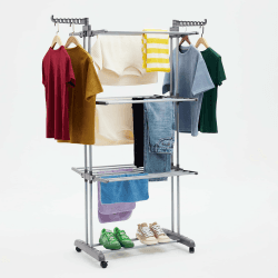 Amazon Basics Turm-Wäscheständer für innen mit faltbaren Flügeln, Garten, Grau, 4-stufig, 126 x 64 x 173 cm (L x W x H)