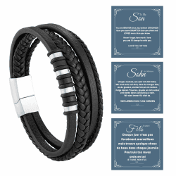 GoPaw Herren Armband Leder Schwarz,Lederarmband Armband,Schwarz Lederarmband,Armband Herren PU Leder Schwarz,Lederarmband Männer,Armband Männer Leder Für Ehemann, Freund, Mann C-23CM An meinen Sohn（C)