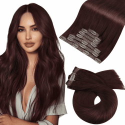 Moresoo Clip Extensions Echthaar Clip in Extensions Rot Doppelt Tressen Haarverlängerung Echthaar Clip in Remy Echthaar Extensions Weinrot #99J 7 Tressen Voller Kopf 120g 45 cm Dicke Haare 45 cm 1.#99J