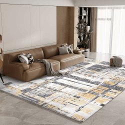 Vamcheer Teppich Wohnzimmer Flauschig Waschbar - 200X300 Schlafzimmer Teppich rutschfest,Teppiche Gegend Moderner, Eingedickter Schwamm Komfort Updrade, für Arbeitszimmer, Büro,Super Weich,Gelb/Grau