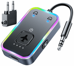 ISEYOU Bluetooth 5.3 Transmitter, Bluetooth Adapter Flugzeug mit Extra Dual 3,5mm AUX Adapter Kompatibel mit Zwei Airpods/Bluetooth-Kopfhörer, Bluetooth Sender für TV/Home Stereoanlage/Spielkonsole