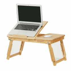 SONGMICS Laptoptisch, Laptopständer, Frühstückstablett, klappbare Beine, für Bett und Sofa, höhenverstellbar, für bis zu 15,6 Zoll Laptops, (61-68,3) x 34,9 x (22,5-32) cm, naturfarben LLD01N