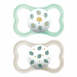 MAM Air Schnuller im 2er-Set Schnuller Größe 6+ Monate, Sauger aus SkinSoft Silikon, bio-rund, mit Schnullerhülle, grün