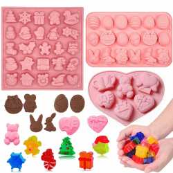 3Stück Silikon Schokoladenform, Silikonform mit Weihnachtsmotiv，Silikonform Ostern, Silikonform Herz,Pralinenform Silikon, SilikonformValentinstag Osterhasen