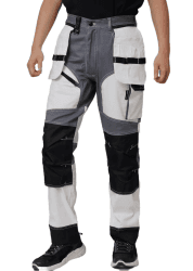 WORK IDEA Arbeitshosen männer, Hose mit multifunktionalen Taschen, Hose mit abnehmbaren Flugtaschen, mit Oxford-Knietaschen, Baumwollstretchhose 64 Weiß