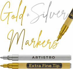 Artistro 2 Gold & Silver Acrylic Paint Pens for Rock Ceramic Wood Glass Metal Fabric Plastic - 0.7mm Metallic Paint Markers Ideal for Scrapbooking DIY Crafts Art Projects
