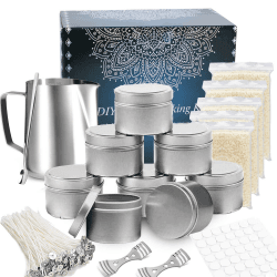 Komplettes DIY Candle Making Kit - Kerzenherstellung Zubehör Enthält Edelstahlbecher, Bienenwachs, Kernclips, Löffel, 2,5 Unzen Blechdosen, Dochthalter，einen Aufkleber und Wachskerne für Muttertag