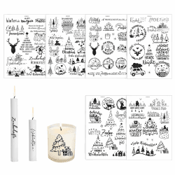 ORUZA Kerzentattoos Weihnachten, 6 Stück Kerzen Tattoo Folie DIY Kerzensticker, Selbstklebend DIY Tattoo Stickerbogen für Stabkerzen und DIY Geschenk, Schwarz