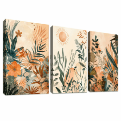 3 Pcs Aquarell Wildblume Floral Mit Rahmen Leinwand Bilder Botanische Blume und grüne Blätter Bild auf Leinwand Malerei Wandbilder Wanddeko Wohnzimmer Schlafzimmer Dekorationen 120x60cm (16"x24"x3pcs)