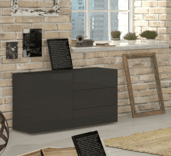 Dmora - Kommode Enrico, Küchen-Sideboard mit 1 Tür und 3 Schubladen, Wohnzimmer-Buffet, Küchen-Sideboard, 100 % Made in Italy, 110 x 40 x 35 cm, glänzendes Anthrazit