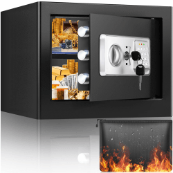 25L Safe Tresor Feuerfest mit Herausnehmbares Regal, Digitaler Tresor Klein mit Alarmanlage und Silent-Modus, Wandtresor Möbeltresor für Schmuck Bargeld Medikamente Dokumente