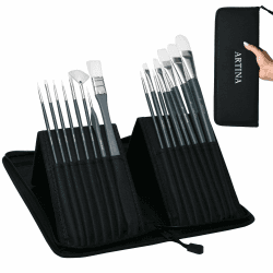 Artina Pinselset Malen Amsterdam – 17 teiliges Pinsel Set mit Tasche in Schwarz – Pinselhalter für Malpinsel Acrylfarben & mehr – Malpinsel Set groß mit Etui