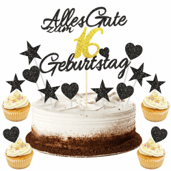 GoldRock Tortendeko 16 Geburtstag Mädchen Junge, 11 Stück Sweet 16 Kuchen Deko,Glitter Kuchendeko 16. Geburtstag Mädchen,16. Geburtstag Junge Deko Torte,Deko 16 Geburtstag Mädchen, Geburtstag 16 Jahre