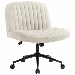 IWMH Bürostuhl ohne Armlehnen,Höhenverstellbar Drehstuhl mit Rollen,Schreibtischstuhl mit Stoffpolsterung,Lesesessel mit breiterem Kissen zum Sitzen im Schneidersitz (Beige mit Rollen)