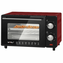 WOLTU Mini Backofen 10 Liter, kleiner Backofen, Pizza-Ofen, 100-230 °C, Timer 0-60 Min., Miniofen mit Backblech Grillrost Entnahmegriff, Rot
