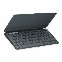 Logitech Keys-To-Go 2, mobile kabellose Tastatur für iPad mit integriertem Schutzcover, schlanke und kompakte, für iPad, iPhone, Mac und Apple TV, einfacher Gerätewechsel, DEU QWERTZ-Layout - Grau