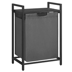 VASAGLE Wäschekorb, Wäschesammler mit Ablage, Wäschebox, Wäschesack aus Oxford-Gewebe ausziehbar abnehmbar, Metallrahmen, 65 L, 50 x 33 x 72 cm, schwarz-grau BLH101G01
