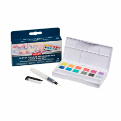 Derwent Pastell Aquarellfarben-Set, 12-teiliges Set, halbe Farbnäpfchen-Größe, wasserlöslich, ideal zum Malen von Landschaften, professionelle Qualität, Reisegröße, 2306247