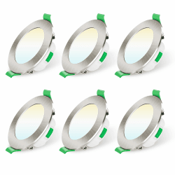 ALUSSO LED Einbaustrahler 230V Dimmbar 68mm 7W Ultra Flach IP44 LED Spots Warmweiß Neutralweiß Kaltweiß Einbauleuchten für Badezimmer Küche Wohnzimmer, Nickel Gebürstetes, 6er Set