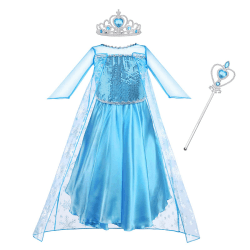 Vicloon ELSA kostüm mädchen, 3pcs ELSA Kleid Kinder Set mit Krone Diadem Zauberstab,Halloween Weihnachten Geburtstag Party Kostüm,kostüm mädchen-Blue