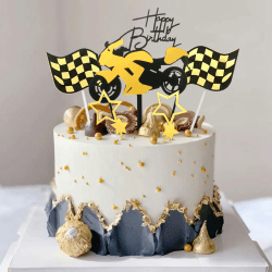 Motorrad Tortendeko, Schwarz Gold Cake Topper Motorrad, Tortenaufsatz aus Acryl Kuchenaufsatz für Männer Happy Birthday Kuchen Topper Geburtstagstorte Dekoration Kuchendeco Junge