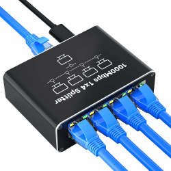 NEUTYPECHIC LAN Splitter 1 auf 4, Aluminium LAN Switch 4 Port, 1000Mbps Netzwerk Switch 4 Port, Switch 1 auf 4 Mit USB-C Netzkabel; Switch LAN für Computer, Hubs, Switches, Router, Set-Top Box