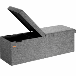 Casaria® Sitzbank mit Stauraum, Dunkelgrau - Faltbar, 115 x 40 x 40 cm, 130L Volumen, bis 300 kg belastbar, gepolstert, Leinen-Optik - Aufbewahrungsbox mit Deckel, Sitztruhe mit Stauraum, Polsterbank