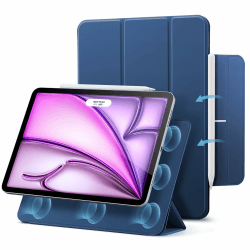 ESR Hülle für iPad Air 13 Zoll M2 (2024) und iPad Pro 12.9 (2022/2021/2020), Magnetbefestigung, dünne dreifach Faltbare Standhülle, unterstützt Pencil Pro/USB-C, Rebound-Serie, Blau
