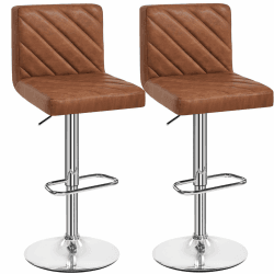Yaheetech Barhocker 2er Set Kunstleder Gepolstert Barstuhl mit Fußstütze Drehhocker Küchenhocker, Thekenhocker bis 136 kg Belastbar für Küche/Esszimmer/Bar/Salon, Braun