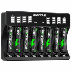 BATZONE Akku Ladegerät mit AAA 8 stück, 8-Ladeplatz Großer LCD-Bildschirm Batterie Ladegerät, für Mignon AA und Micro AAA, für NI-MH/NI-CD wiederaufladbar AA/AAA Batterien