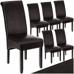 tectake® 6er Set Stühle, Kunstleder Stuhl mit hoher Rückenlehne, ergonomische Form, perfekt für den Esstisch, als Esszimmerstühle, Küchenstühle oder im Wohnzimmer - braun