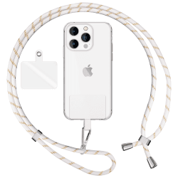 NALIA Bunte Universal-Kette mit Pad, Band für Handy-Hülle zum Umhängen, Karabinerhaken Anhänger Metall, Schlüsselband Umhängeband 160 cm, Crossbody Lanyard mit Schlaufe, Farbe:Weiß Gold