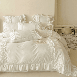 Lanqinglv Bettwäsche 135x200 Weiß mit Rüschen,Romantisch Bettwäsche-Sets aus Mikrofaser,Oeko-TEX Bettwäsche Set - 1 Bettbezug 135x200 und 1 Kissenbezug 80x80 mit Reißverschluss