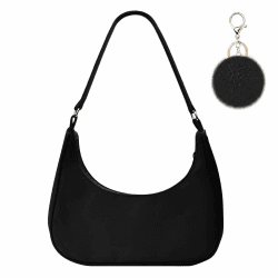 Aucuu Umhängetasche Damen Handtasche, Nylon Retro Achsel Tasche mit Pom-Pom-Schlüsselanhänger, Y2k Fashion Unterarmtasche mit Reißverschluss-Geschenk für Weihnachten und Geburtstag