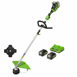 Greenworks 48V (2x24V) Akku Rasentrimmer für kleine bis mittelgroße Gärten, 40 cm Schnittbreite, Stoßvorschub, 2 mm Doppelfaden aus Nylon, zwei 24V 4Ah Akkus & Doppel-Ladegerät GD24X2TXK4X