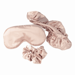 PARSA Beauty Schönheitsschlaf-Set 3-tlg. – Satin-Schlafmaske, Anti-Frizz Schlafhaube Bonnet, Satin-Scrunchie – Haarpflege-Set, Anti-Frizz, Haarschutz, Reise-Schlafmaske, für gesunden Schlaf