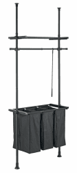 WENKO Teleskop-System Herkules Laundry, Wäschesortierer mit 3 Fächern je 46 l, Aufhänge- und Ablagemöglichkeit, 73-120 x 165-300 x 42,5 cm, Schwarz