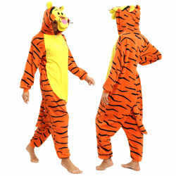 LBJR Erwachsene Cosplay Schlafanzug Tierkostüme Jumpsuit Onesie Nachtwäsche Overall Fasching Karneval Halloween Pyjama XL Zip Tiger