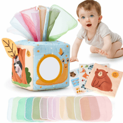 hahaland Baby Spielzeug 6 Monate Tissue Box Toy Montessori Spielzeug Baby 6-12 Sensorik Bauchlage Kontrastreiche Spielzeug für Babys Geschenke