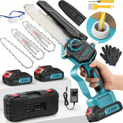 Akku kettensäge, Mini Kettensäge mit Akku 2 x 2000mAh, Bürstenlose 6 Zoll Mini Kettensäge Elektro mit Automatischer Öler, 3 Ketten, Kompatibel mit Makita 18V Akku, Astsäge akku für Holzschneidenz