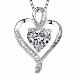 LAVUMO Herz Kette Damen Silber 925 I love you Halskette Damen Personalisierter schmuck Geschenke für Frauen Frau MaMa Freundin an Geburtstags Valentinstag Muttertag Mit Rose Geschenkbox Silber-04-April
