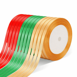 JUNEBRUSHS Weihnachten Geschenkband, 12 Rollen 22.8m x 6mm Weihnachtsband 3 Farbe Weihnachten Dekoband Weihnachten Satinband für Party Geschenkverpackung Bastelarbeiten Weihnachtsbaum Dekoration